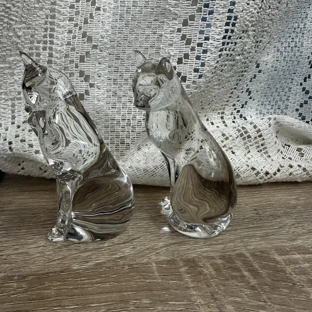 Vintage‎ Lenox Clear Crystal Sitting Cat Kitty 4.5